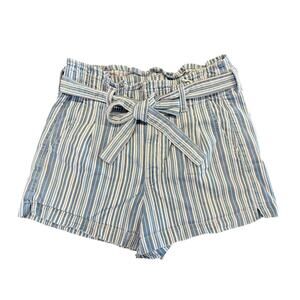 American Eagle Paperbag Waist Shorts Size 6 Blue White Stripe Belted